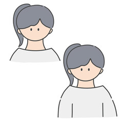 女の子, 人物, アイコン, バストアップ, 上半身, 女性,.子供,.ポニーテール, 髪型, ヘアカラー,.おしゃれ, 若い, 若者, シンプル, ベクター, イラスト, 素材, フラットデザイン