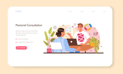 Consultant web banner or landing page. Specialist making research