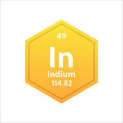 Indium symbol. Chemical element of the periodic table. Vector stock illustration.