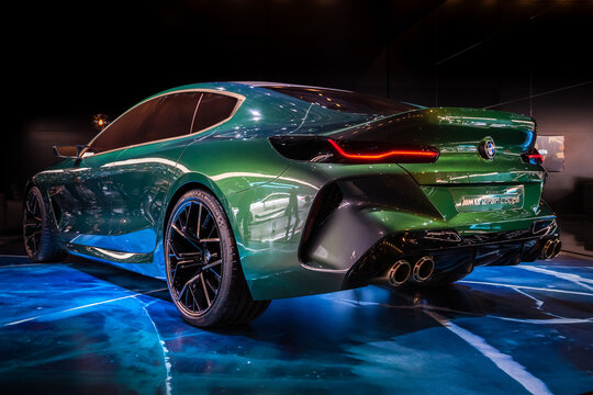 BMW M8 Gran Coupe sports car showcased at the 88th Geneva International Motor Show. 