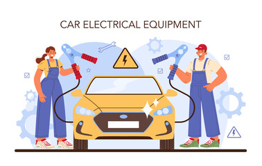 Car repair service. Automobile electrical components got fixed in car workshop