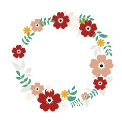 Vector flowers set. Beautiful wreath. Elegant floral collection with leaves and flowers. Flat style illustration. Design for invitation, wedding or greeting cards