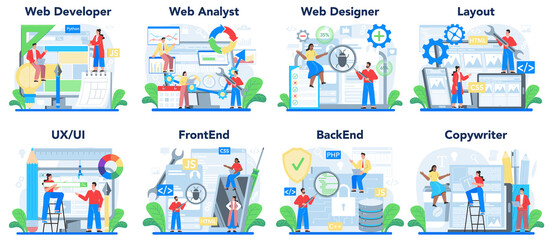 Obraz premium Web development concept set. Creating and presenting content