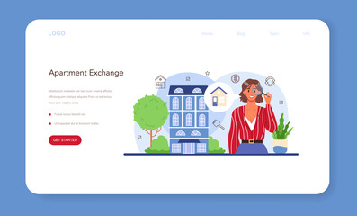 Real estate agency service web banner or landing page. Qualified realtor.