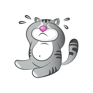Cute cat crying sticker .Vector illustration.