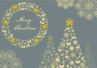 イラスト素材：クリスマスリースとツリーでできたメッセージカード風フレーム