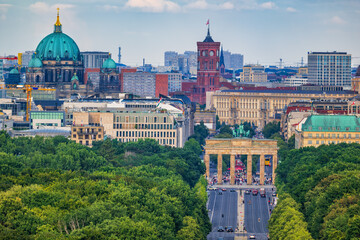 Berlin City Skyline With Brandenburg Gate In Germany