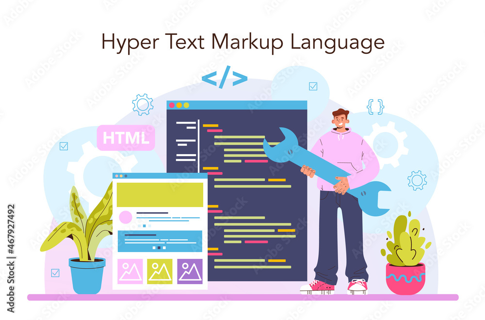 Poster website development. html coding process. digital specialist