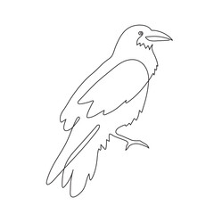 Raven one-line art, crow hand drawn continuous contour. Doodle, sketch style, minimalism. Croaking ominous prophet, symbol of wisdom.Decoration for Halloween. Isolated. Vector illustration