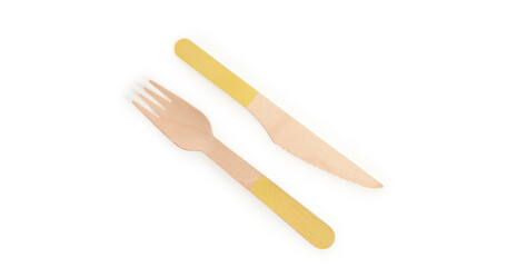 Recycle cutlery, ecology fork and knife isolated white background.