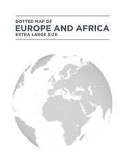 ヨーロッパ・アフリカを中心とした、白黒の球体型のドットマップ。　特大サイズ。