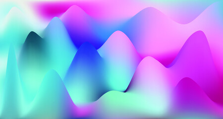 Hump surface gradient wavy vector backgound in pink magenta teal turquoise colors. Cool hump gradient graphic design.