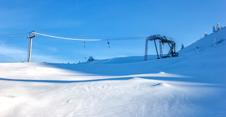 Scenic view of top station of ropeway. Ski resort