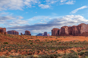 Tranquil southwest scene with large stone formations in Monument Valley