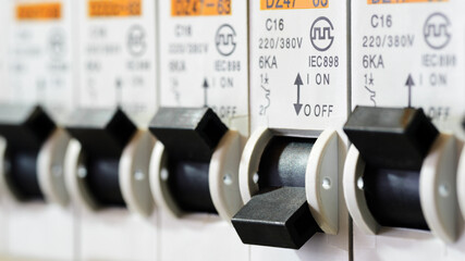Fuse Box Circuit Breakers, Close Up