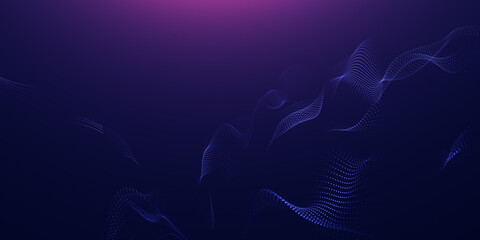 Abstract colorful digital particles wave with bokeh and light background, 3d render wave line dot background, line wave light glowing effect particular background.