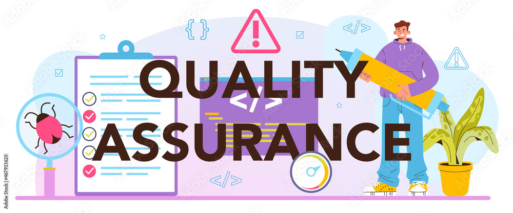 Poster quality assurance typographic header. application and website code