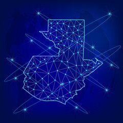 Global logistics network concept. Communications network map Guatemala on the world background. Map of Guatemala with nodes in polygonal style. EPS10. 