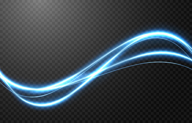 Vector glowing light lines. Electric light, light effect png. Blue line png, light waves png, magic glow, shine.