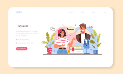 Translator web banner or landing page. Linguist translating document