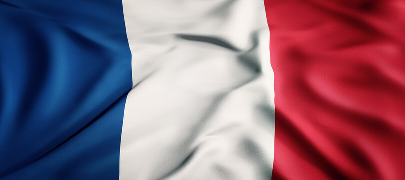 Waving flag concept. National flag of the French Republic. Waving background. 3D rendering.
