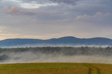 Fototapeta premium Morning fog under Vihorlat, Slovakia