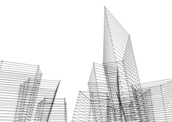 Modern architecture digital 3d drawing 