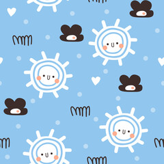 Vector illustration of seamless scandinavian pattern with sun and cloud for kids fabrics, backdrop, background, wrapping paper 