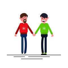 Obraz premium Same sex love. New year with a loved one. Men . Illustration. 