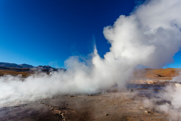 Landscape of El Tatio geothermal field with geyers in the Andes mountains, Atacama, Chile