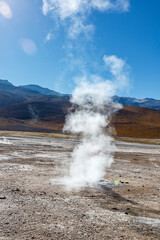 Landscape of El Tatio geothermal field with geyers in the Andes mountains, Atacama, Chile