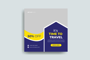 Travel promotion social media post or travelling business instagram square web banner template.
