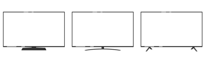 A set of vector Mock-up of TVs with a white screen and different stands, isolated on a white background.