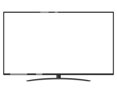 Vector Mock-up TV with a white screen, and one arc-shaped stand, isolated on a white background.