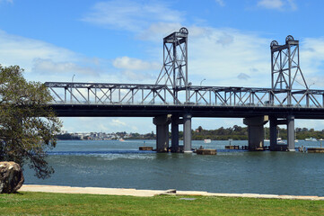 A view of the old steel bridge over the Parramatta River at Ryde in Sydney, Australia