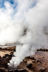 Landscape of El Tatio geothermal field with geyers in the Andes mountains, Atacama, Chile