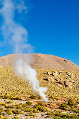 Landscape of El Tatio geothermal field with geyers in the Andes mountains, Atacama, Chile