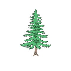 Single one line drawing of beauty exotic pine tree for home art wall decor poster. Decorative pinus plant for national park logo. Tourism travel. Modern continuous line draw design vector illustration