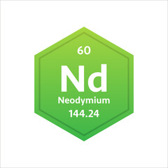 Neodymium symbol. Chemical element of the periodic table. Vector stock illustration.