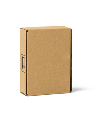 box made of brown corrugated cardboard isolated on white background. Eco-friendly packaging of goods