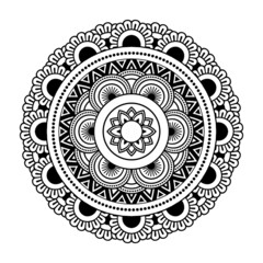 Isolated flower mandala in vector. Round line pattern. Vintage monochrome element for coloring pages and design	
