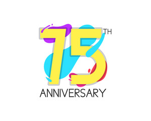 Colorful 75 years anniversary with geometric vector. 75th birthday celebration