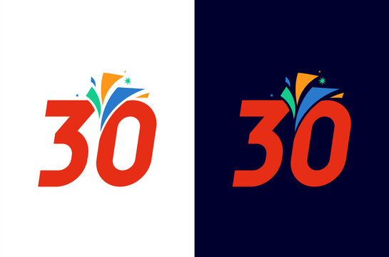 Number 30 firework logo design for anniversary or event