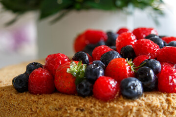 Fresh berries. Cake decorated with fresh berries.