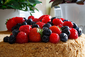 Fresh berries. Cake decorated with fresh berries.