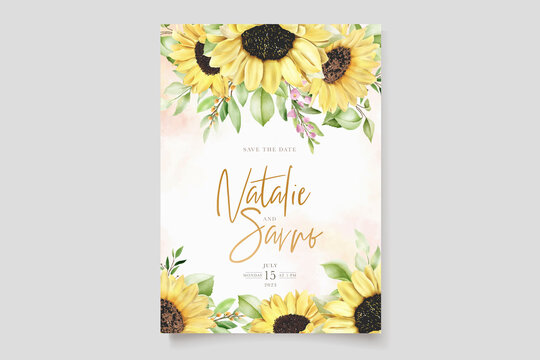 Hand drawn watercolor sun flower background card