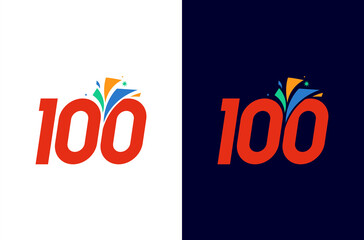 Number 100 firework logo design for anniversary or event