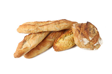 different types of bread isolated on white