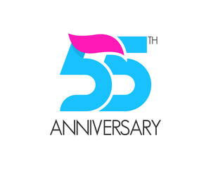 55 years simple anniversary logo design with ribbon icon	