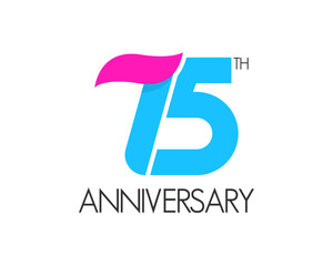 75 years simple anniversary logo design with ribbon icon	